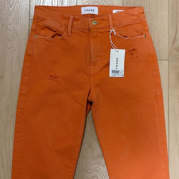 FRAME Le High Straight, Distressed, Washed Tangerine, sz 27 - Picture 2 of 15